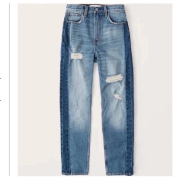Abercrombie & Fitch The Mom Fit Jeans High Rise Two Tone Distressed 31 / 12 R - Picture 3 of 12